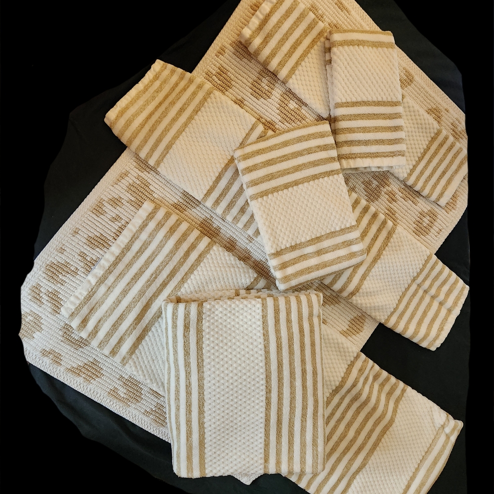 Striped Beige and White Towel Set